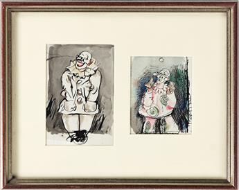WALT KUHN Two watercolor and ink drawings of clowns.